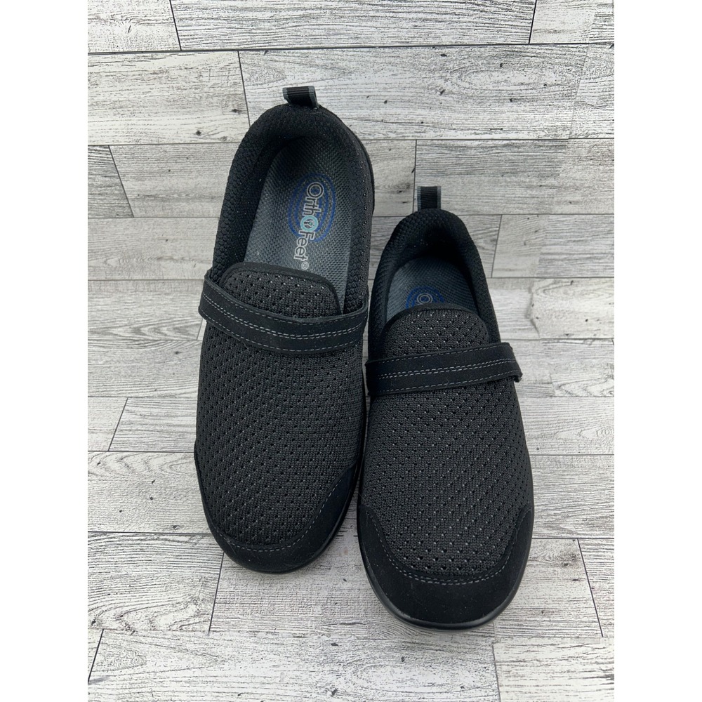 Orthofeet 821 Women 7.5D Wide Black Mesh Mary Jane Walking Shoes Support Comfort